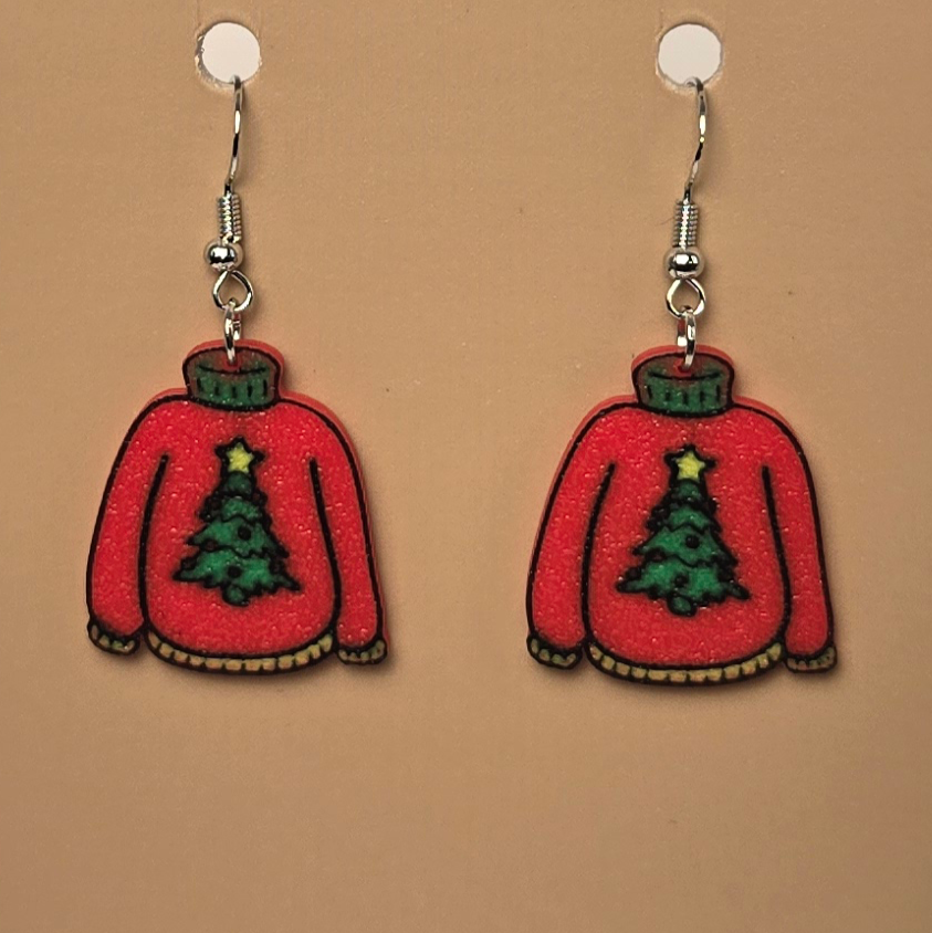 Boucle d'oreille en forme de Chandail Arbre Noel - Hypoallergénique