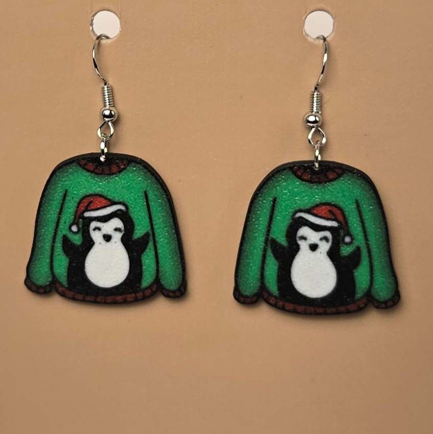 Boucle d'oreille en forme de Chandail Pingouin - Hypoallergénique