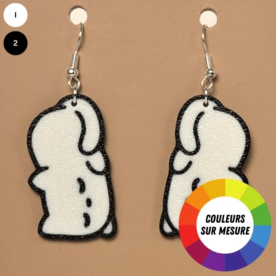 Boucle d'oreille en forme de Chat Dodo imprimée en 3D avec crochet hypoallergénique