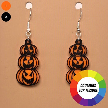 Boucle d'oreille en forme de 3 Citrouilles avec crochets hypoallergéniques sans nickel