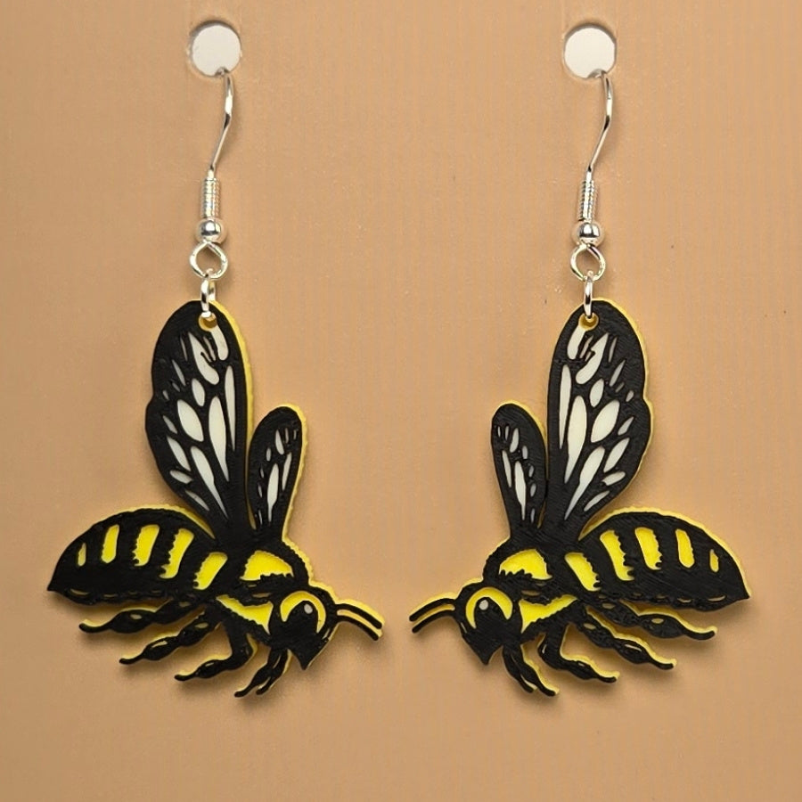 Boucle d'oreille en forme de Abeille avec crochets hypoallergéniques sans nickel