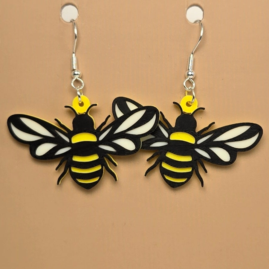 Boucle d'oreille en forme de Abeille avec crochets hypoallergéniques sans nickel