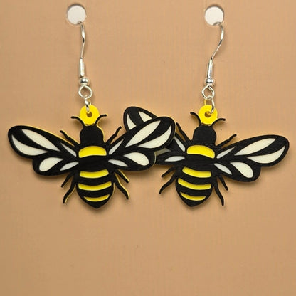 Boucle d'oreille en forme de Abeille avec crochets hypoallergéniques sans nickel