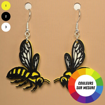 Boucle d'oreille en forme de Abeille avec crochets hypoallergéniques sans nickel