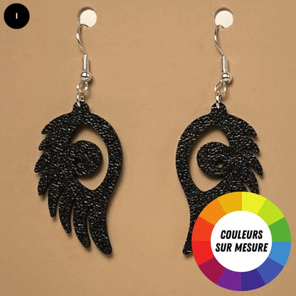 Boucle d'oreille en forme de Aile avec crochets hypoallergéniques sans nickel