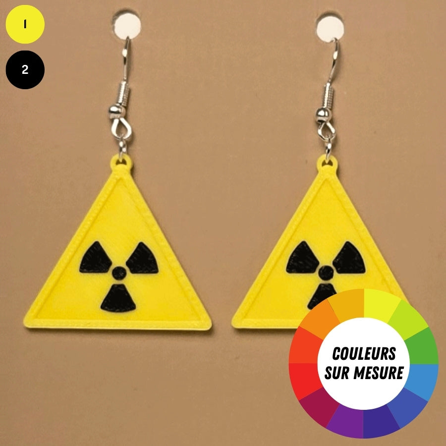 Boucle d'oreille en forme de Avertissement Rayonnement ionisant avec crochets hypoallergéniques sans nickel