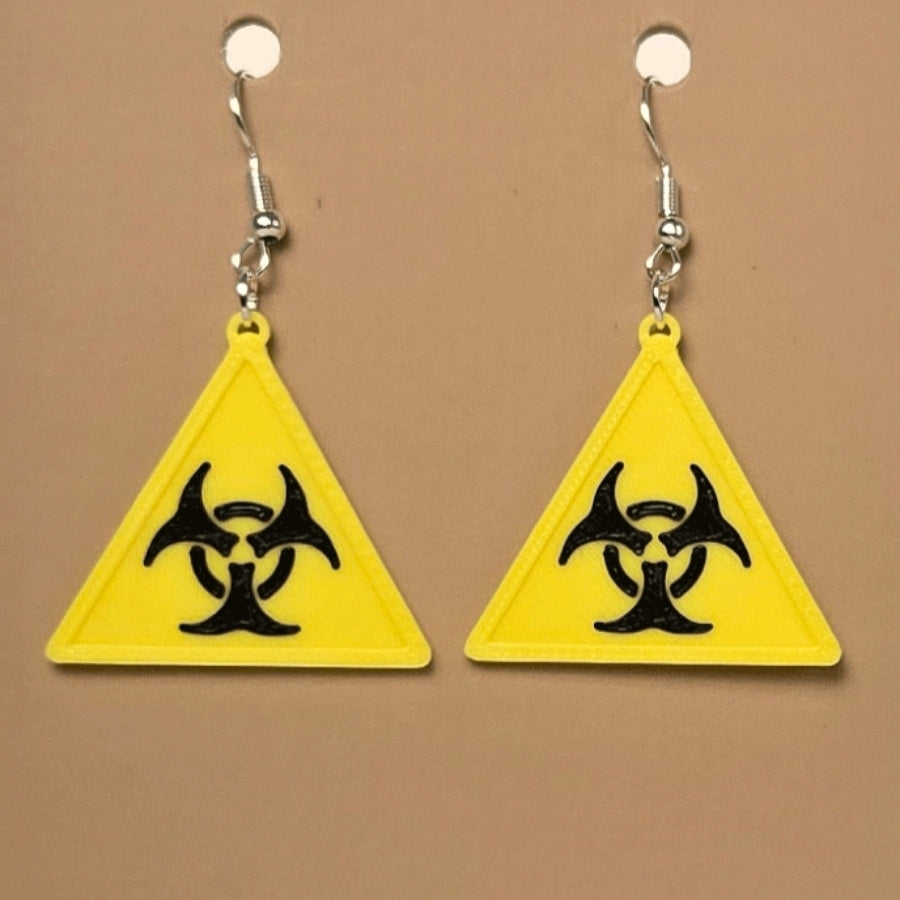Boucle d'oreille en forme de Avertissement Risque biologique avec crochets hypoallergéniques sans nickel