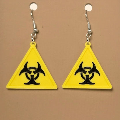 Boucle d'oreille en forme de Avertissement Risque biologique avec crochets hypoallergéniques sans nickel