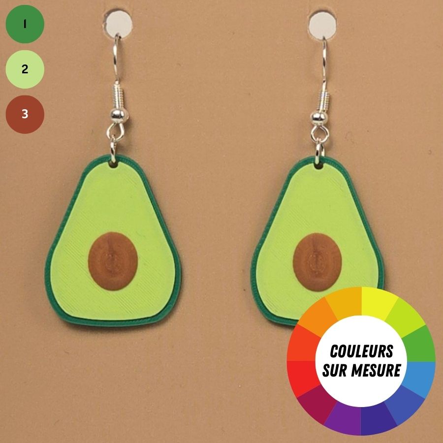 Boucle d'oreille en forme de Avocat avec crochets hypoallergéniques sans nickel