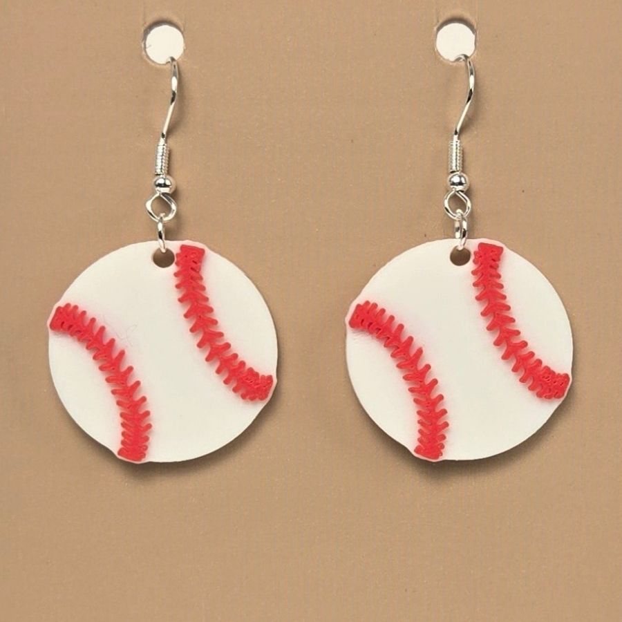 Boucle d'oreille en forme de Balle Baseball avec crochets hypoallergéniques sans nickel