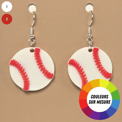 Boucle d'oreille en forme de Balle Baseball avec crochets hypoallergéniques sans nickel
