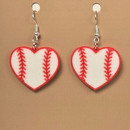 Boucle d'oreille en forme de Baseball Cœur avec crochets hypoallergéniques sans nickel