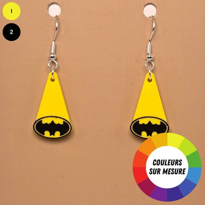 Boucle d'oreille en forme de Batman avec crochets hypoallergéniques sans nickel