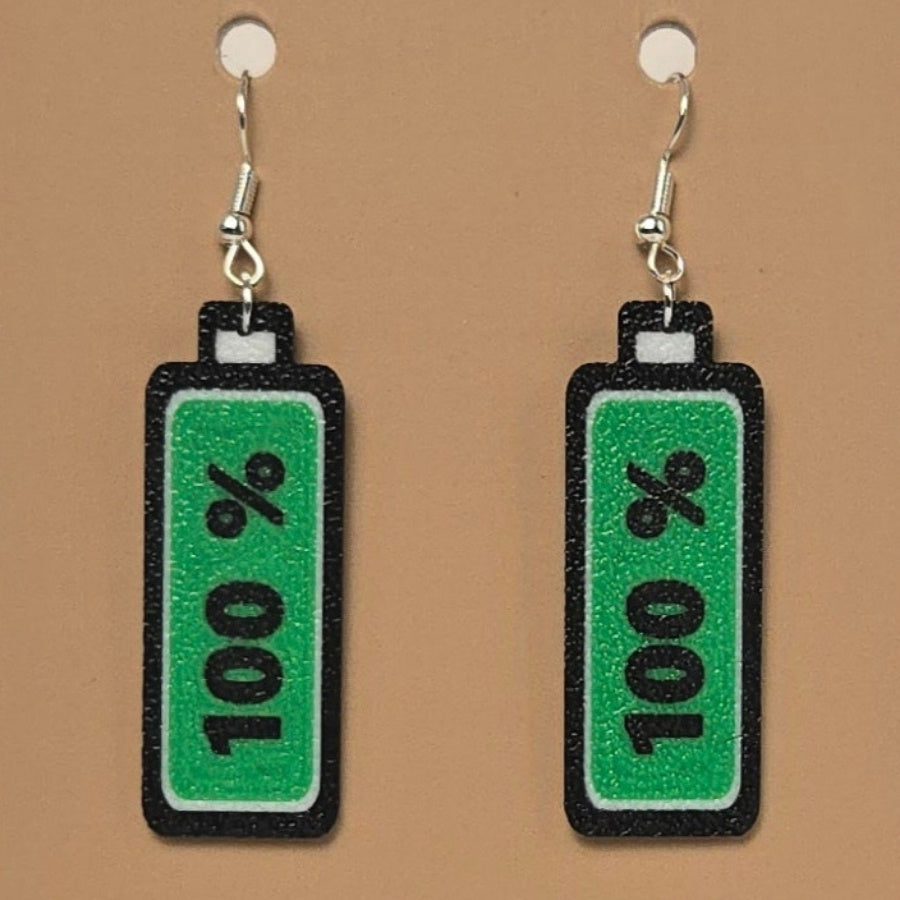 Boucle d'oreille en forme de Batterie 100 avec crochets hypoallergéniques sans nickel