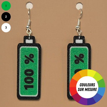 Boucle d'oreille en forme de Batterie 100 avec crochets hypoallergéniques sans nickel