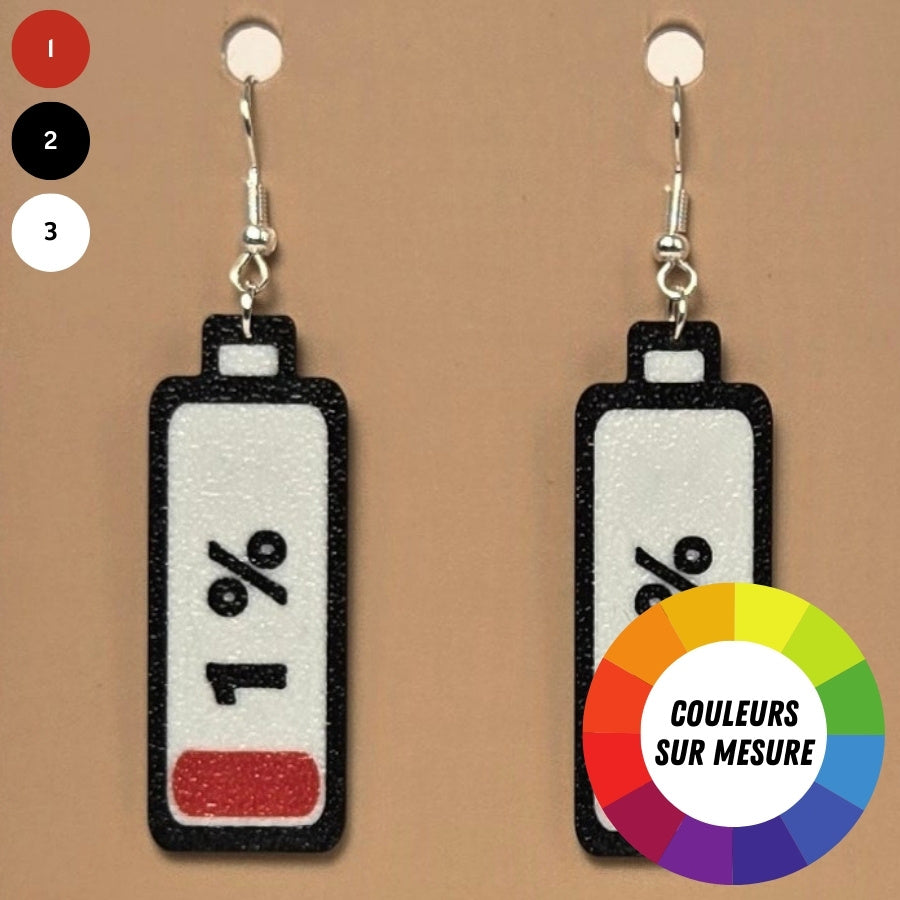 Boucle d'oreille en forme de Batterie 1 avec crochets hypoallergéniques sans nickel