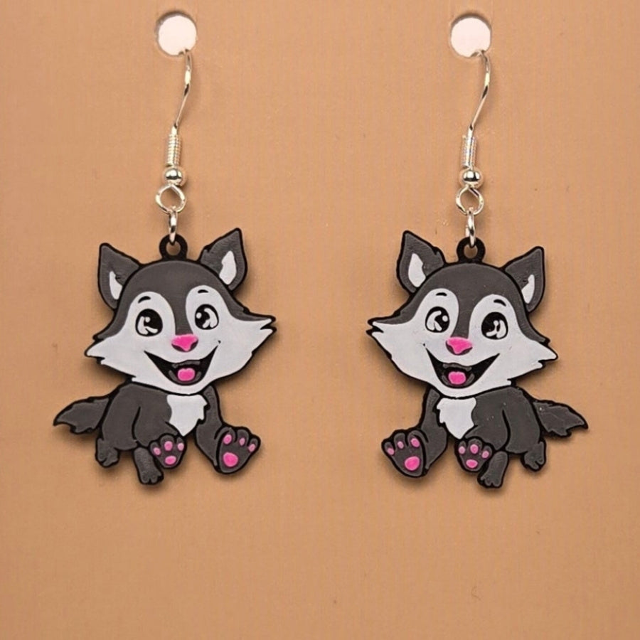 Boucle d'oreille en forme de Bébé loup avec crochets hypoallergéniques sans nickel