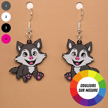 Boucle d'oreille en forme de Bébé loup avec crochets hypoallergéniques sans nickel