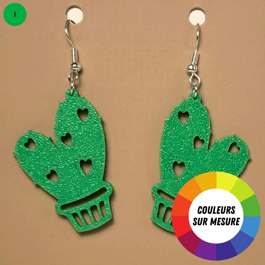 Boucle d'oreille en forme de Cactus avec crochets hypoallergéniques sans nickel