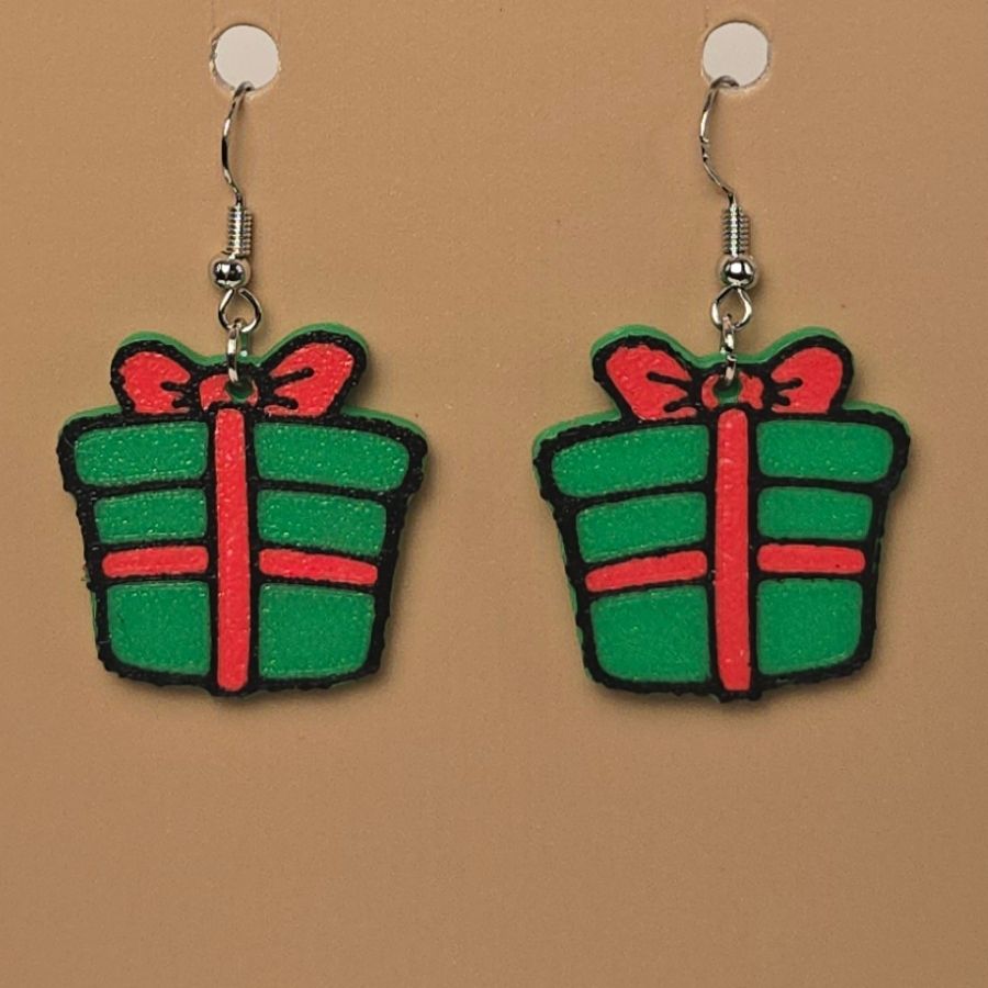 Boucle d'oreille en forme de Cadeau Noël festive avec crochets hypoallergéniques sans nickel