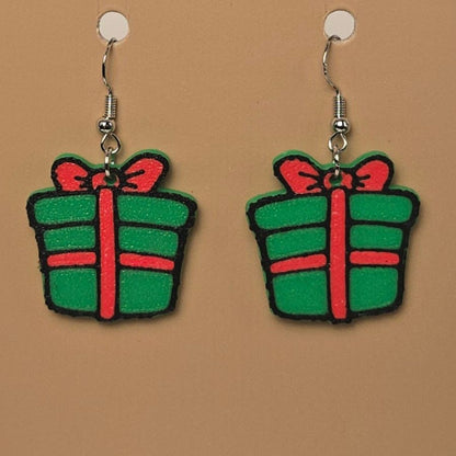 Boucle d'oreille en forme de Cadeau Noël festive avec crochets hypoallergéniques sans nickel