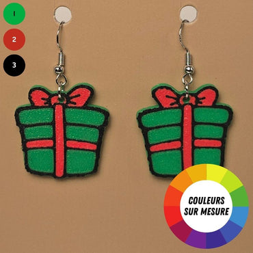 Boucle d'oreille en forme de Cadeau Noël festive avec crochets hypoallergéniques sans nickel