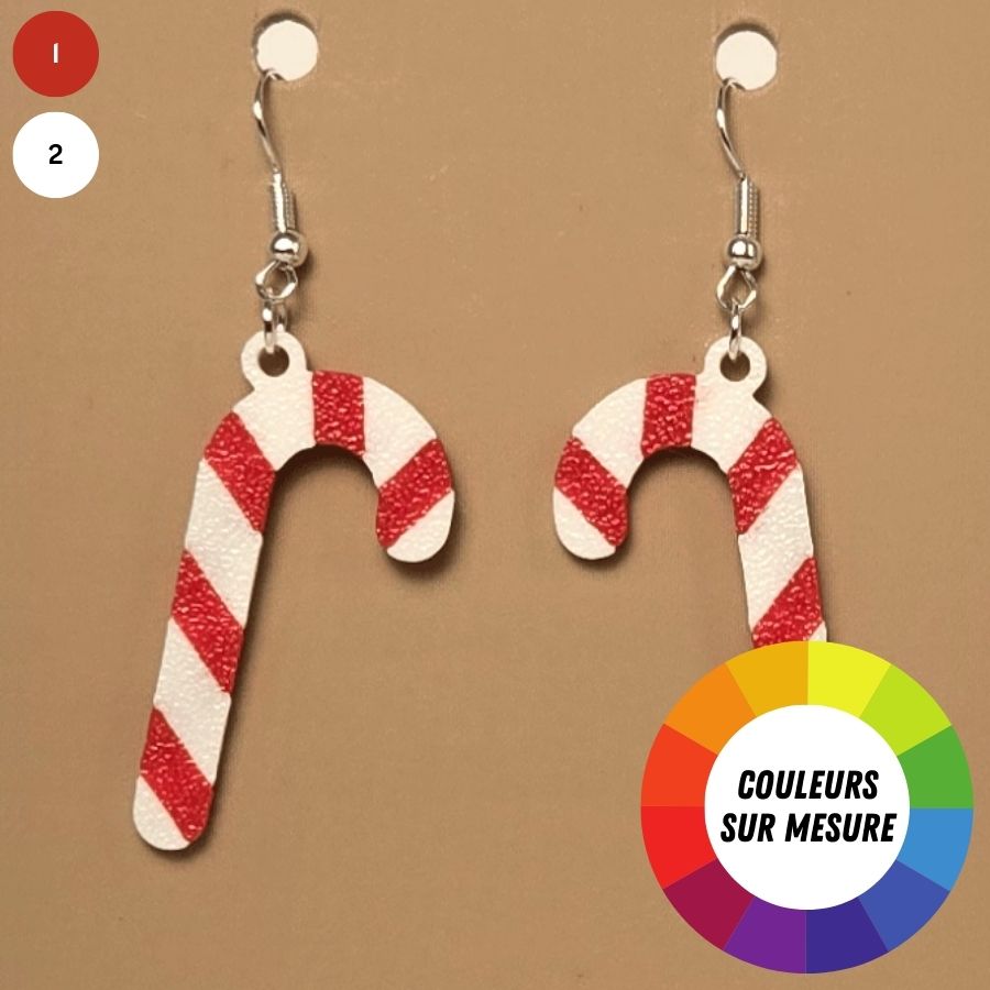 Boucle d'oreille en forme de Canne Noël festive avec crochets hypoallergéniques sans nickel