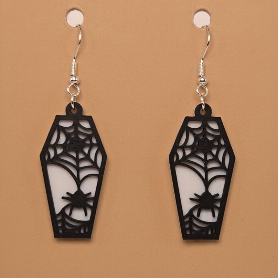 Boucle d'oreille en forme de Cercueil Araignée avec crochets hypoallergéniques sans nickel