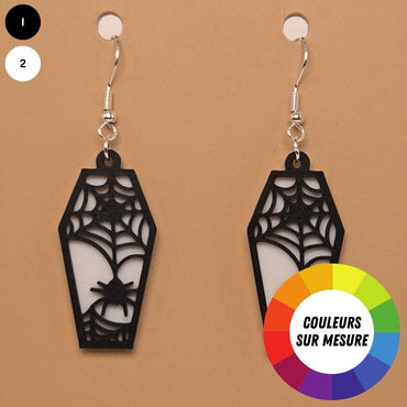 Boucle d'oreille en forme de Cercueil Araignée avec crochets hypoallergéniques sans nickel
