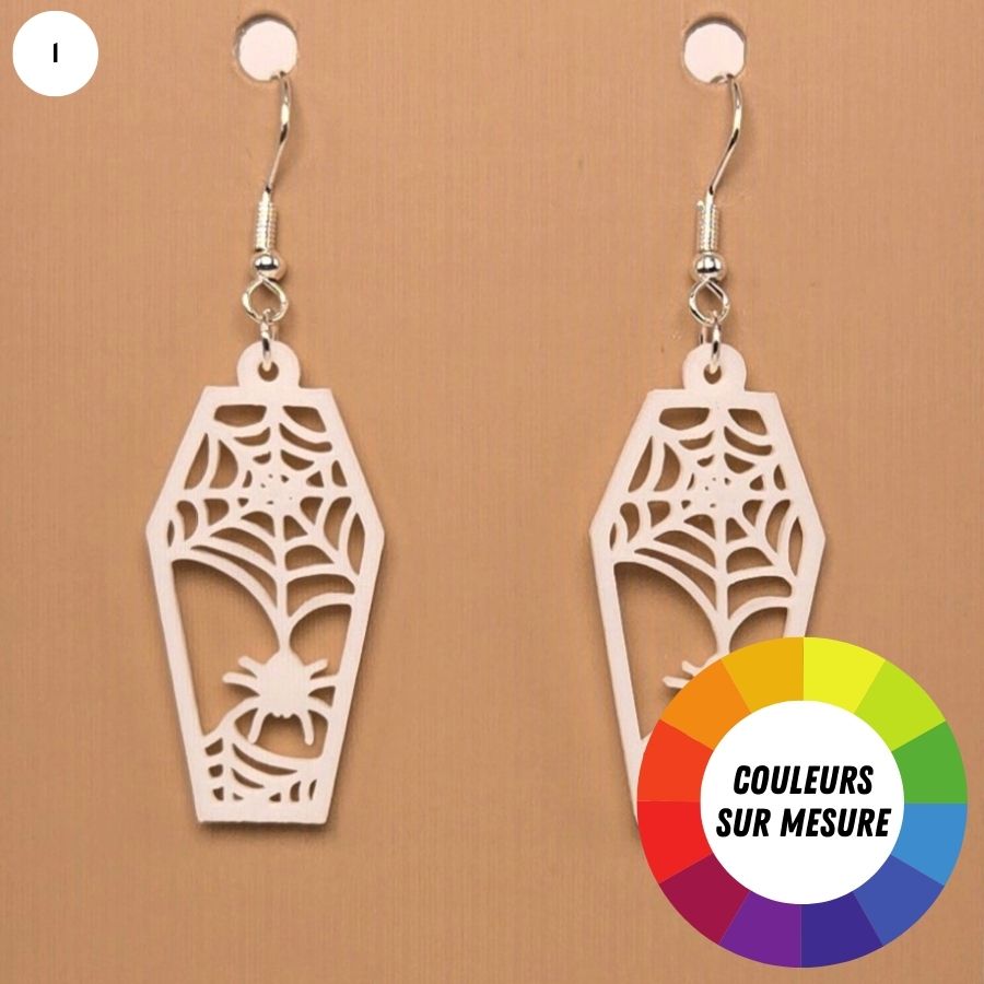 Boucle d'oreille en forme de Cercueil Araignée avec crochets hypoallergéniques sans nickel