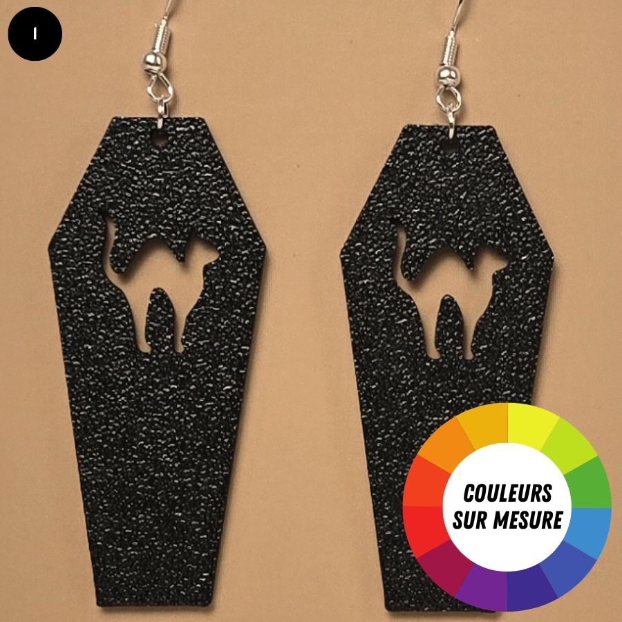 Boucle d'oreille en forme de Cercueil Chat avec crochets hypoallergéniques sans nickel