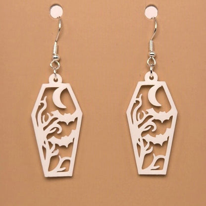 Boucle d'oreille en forme de Cercueil Chauve-Souris avec crochets hypoallergéniques sans nickel