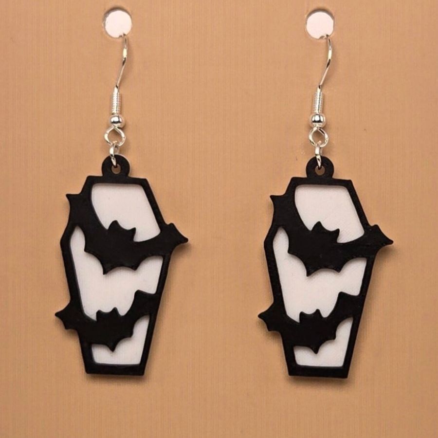 Boucle d'oreille en forme de Cercueil Chauve-Souris avec crochets hypoallergéniques sans nickel