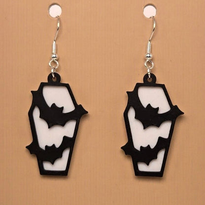 Boucle d'oreille en forme de Cercueil Chauve-Souris avec crochets hypoallergéniques sans nickel
