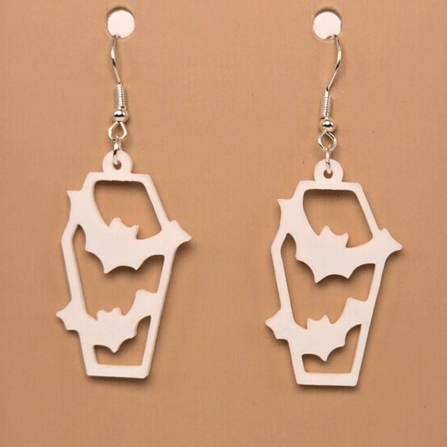 Boucle d'oreille en forme de Cercueil Chauve-Souris avec crochets hypoallergéniques sans nickel