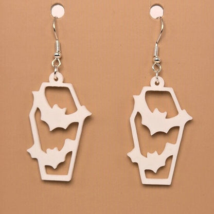 Boucle d'oreille en forme de Cercueil Chauve-Souris avec crochets hypoallergéniques sans nickel