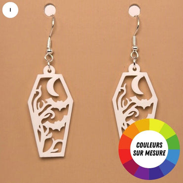 Boucle d'oreille en forme de Cercueil Chauve-Souris avec crochets hypoallergéniques sans nickel