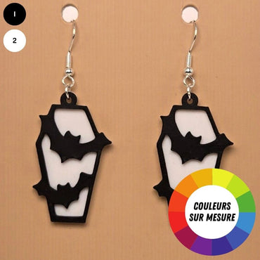 Boucle d'oreille en forme de Cercueil Chauve-Souris avec crochets hypoallergéniques sans nickel