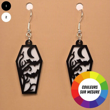 Boucle d'oreille en forme de Cercueil Chauve-Souris avec crochets hypoallergéniques sans nickel