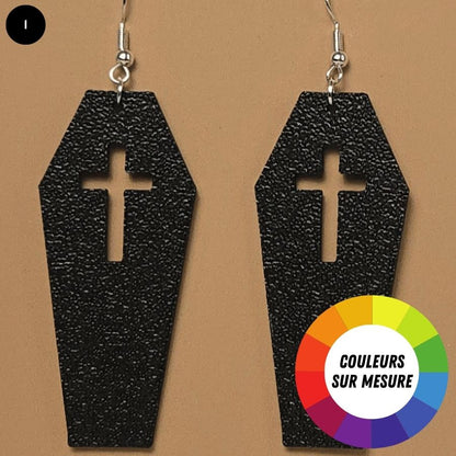 Boucle d'oreille en forme de Cercueil Croix avec crochets hypoallergéniques sans nickel