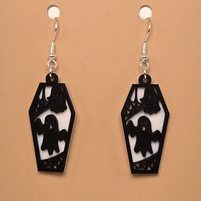 Boucle d'oreille en forme de Cercueil Fantôme avec crochets hypoallergéniques sans nickel