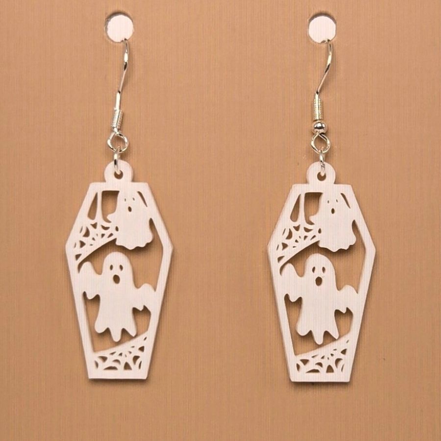 Boucle d'oreille en forme de Cercueil Fantôme avec crochets hypoallergéniques sans nickel