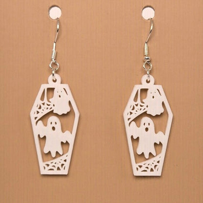 Boucle d'oreille en forme de Cercueil Fantôme avec crochets hypoallergéniques sans nickel