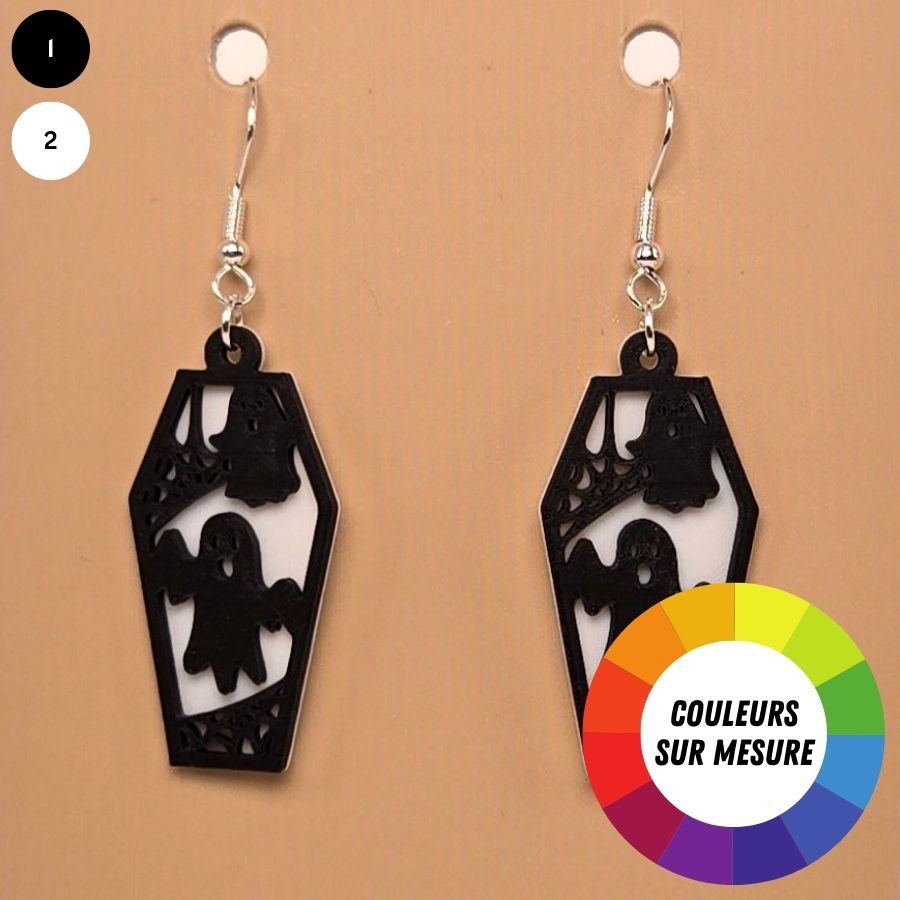 Boucle d'oreille en forme de Cercueil Fantôme avec crochets hypoallergéniques sans nickel