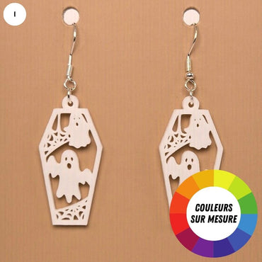 Boucle d'oreille en forme de Cercueil Fantôme avec crochets hypoallergéniques sans nickel