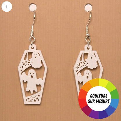 Boucle d'oreille en forme de Cercueil Fantôme avec crochets hypoallergéniques sans nickel