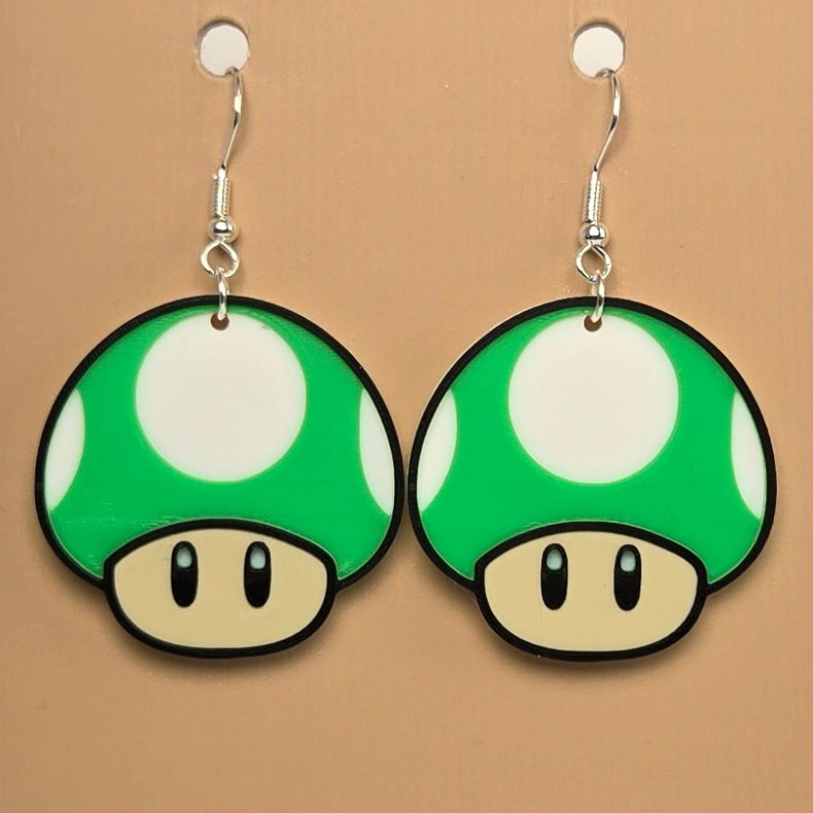 Boucle d'oreille en forme de Champignon inspiré de l’univers Nintendo avec crochets hypoallergéniques sans nickel