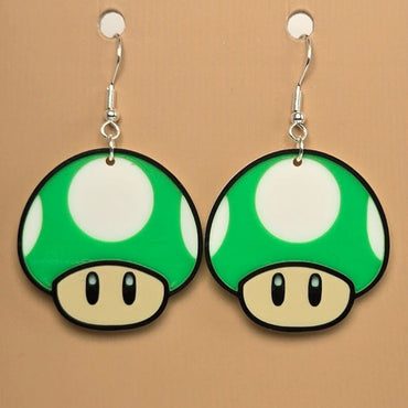 Boucle d'oreille en forme de Champignon inspiré de l’univers Nintendo avec crochets hypoallergéniques sans nickel