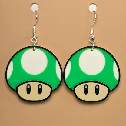Boucle d'oreille en forme de Champignon inspiré de l’univers Nintendo avec crochets hypoallergéniques sans nickel