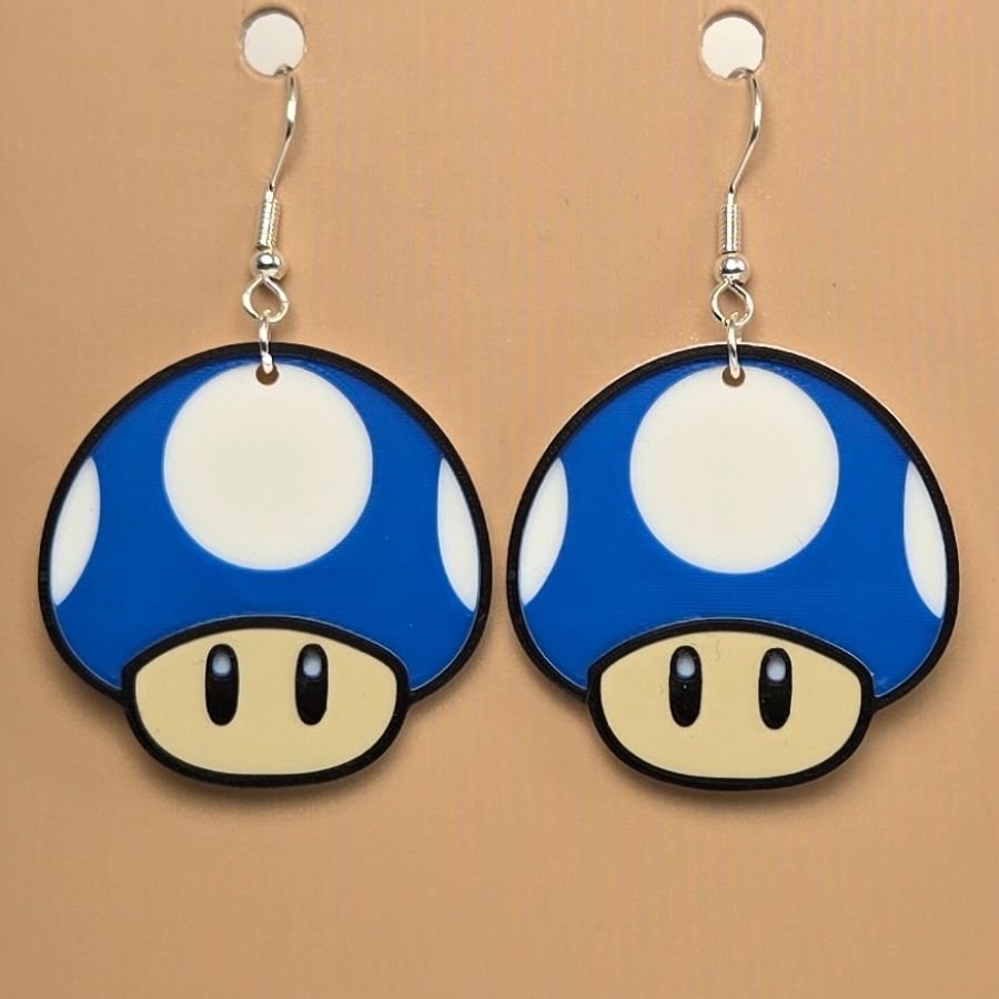 Boucle d'oreille en forme de Champignon inspiré de l’univers Nintendo avec crochets hypoallergéniques sans nickel
